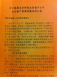 □胡肖华等人就破产案给湖南省高院的调研汇报